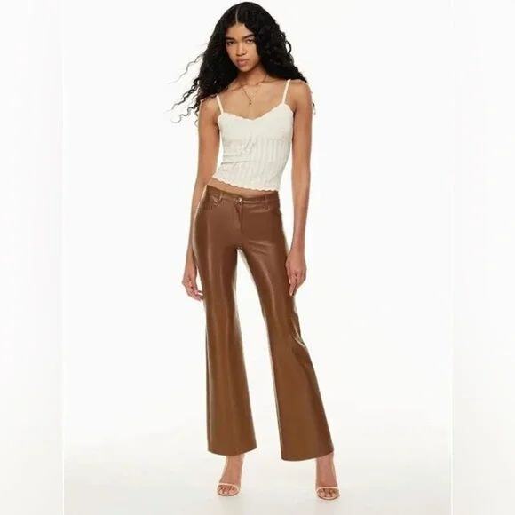 Aritzia Pants - Aritzia Wilfred Babaton Melina Flare Cognac Vergan Faux Leather Pants